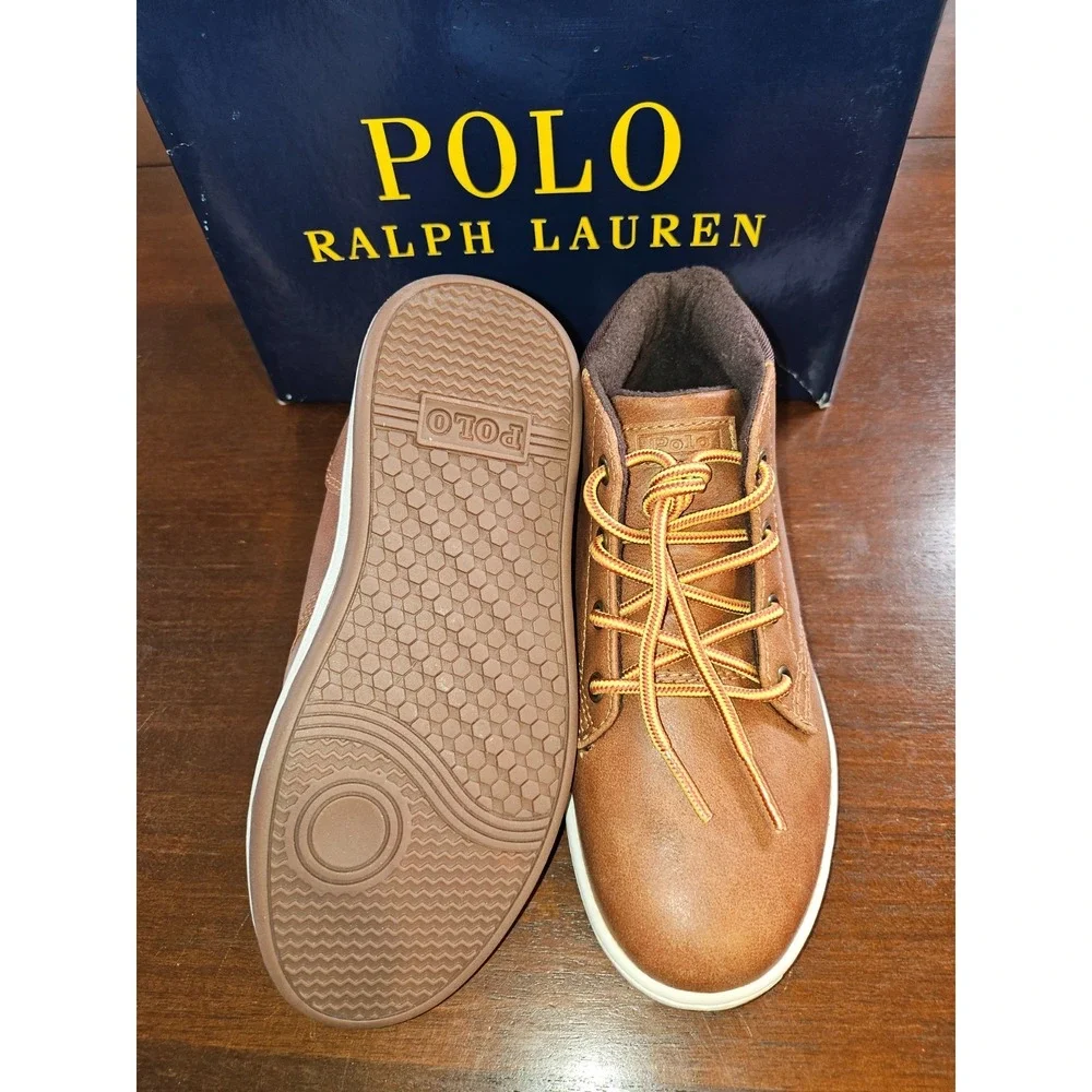 POLO RALPH LAUREN TAN POLO COURT SNEAKER BOOT Child Size 12.5 New in box